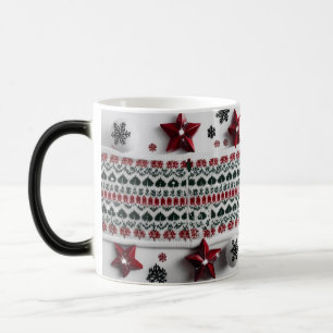 Taza Mágica Patrón Clásico de Tejido Nórdico Rojo y Verde
