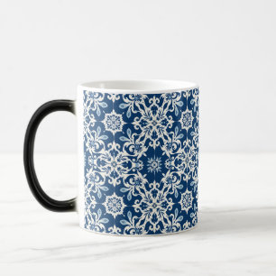 Taza Mágica Patrón de adorno boho en blanco-azul vintage