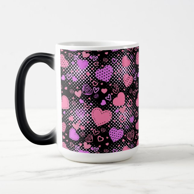 Taza Mágica Patrón de corazones rosados 01 BG negro (Izquierda)