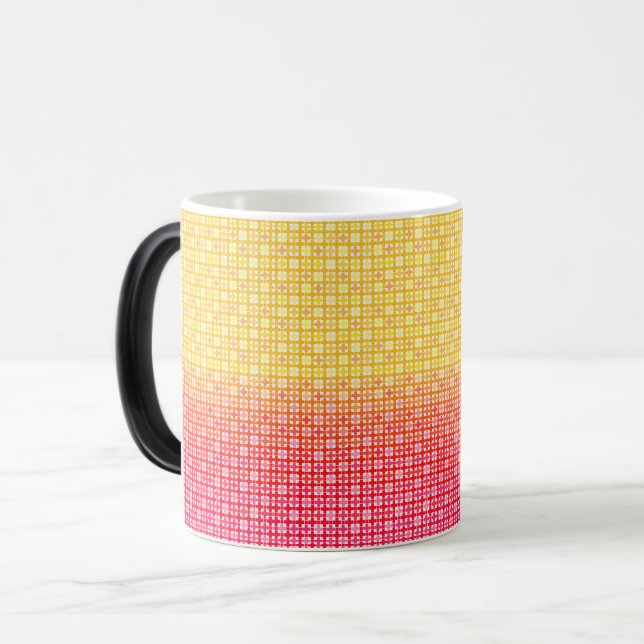 Taza Mágica Patrón de cuadros con gradiente rojo amarillo (Anverso izquierdo)