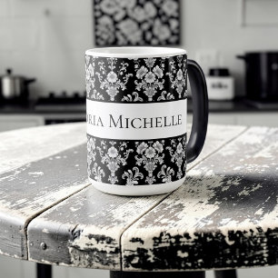 Taza Mágica Patrón de damasco victoriano en blanco y negro