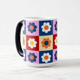 Taza Mágica Patrón de flores coloridas retro lindas 