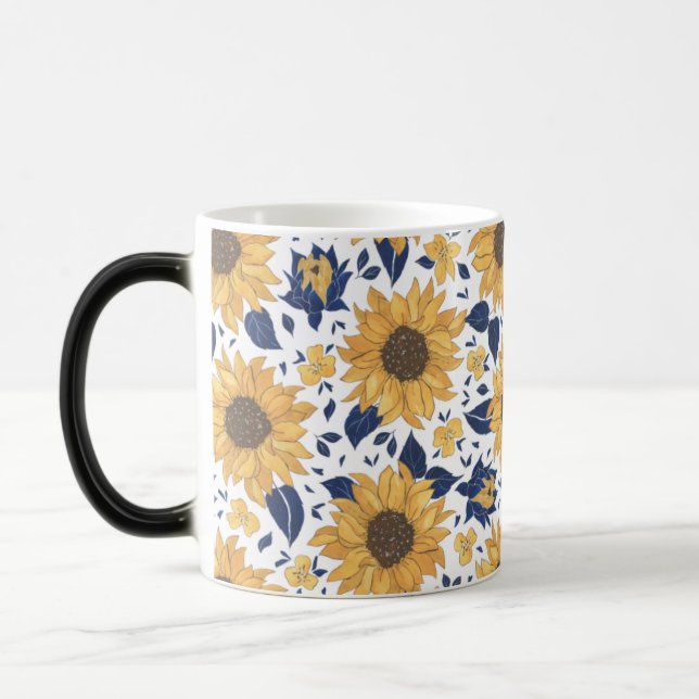 Taza Mágica Patrón De Girasol Amarillo Y Verde (Izquierda)