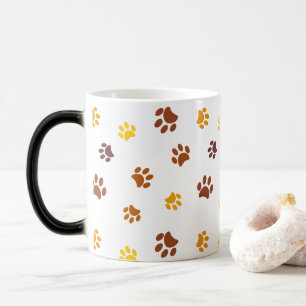 Taza Mágica Patrón de huellas de patas naranja marrón amarillo