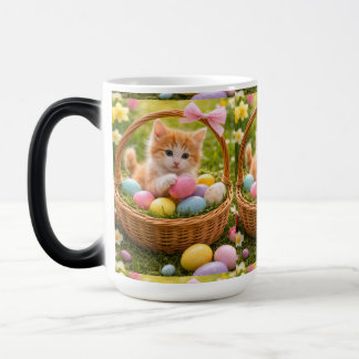 Taza Mágica Patrón de huevos de Pascua con foto de gatito 