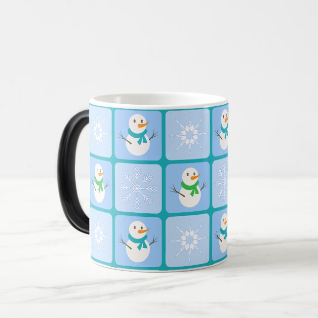 Taza Mágica Patrón de invierno de snowman y copos de nieve (Anverso izquierdo)