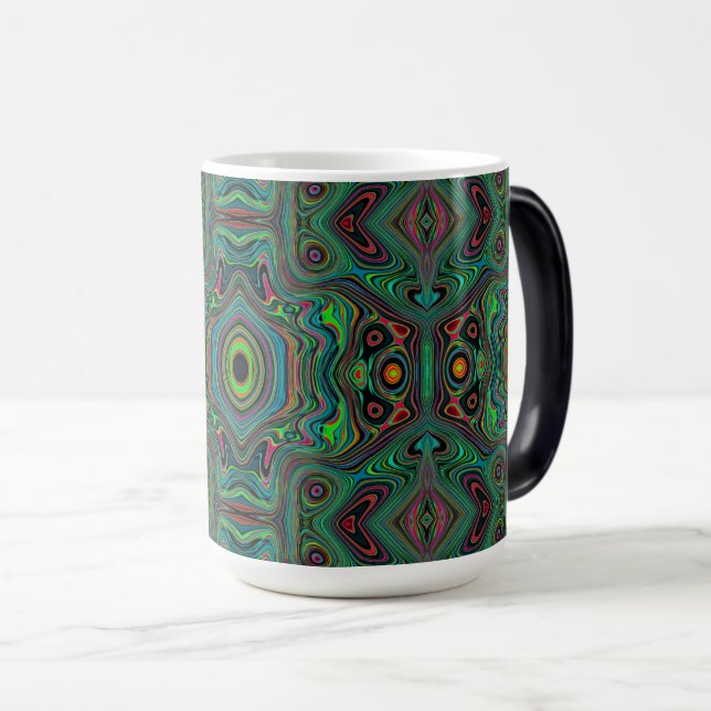 Taza Mágica Patrón de resumen trippy retro negro y verde limón (Anverso derecho)