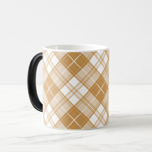 Taza Mágica Patrón de tartán blanco marrón yxuat9 (Anverso izquierdo)