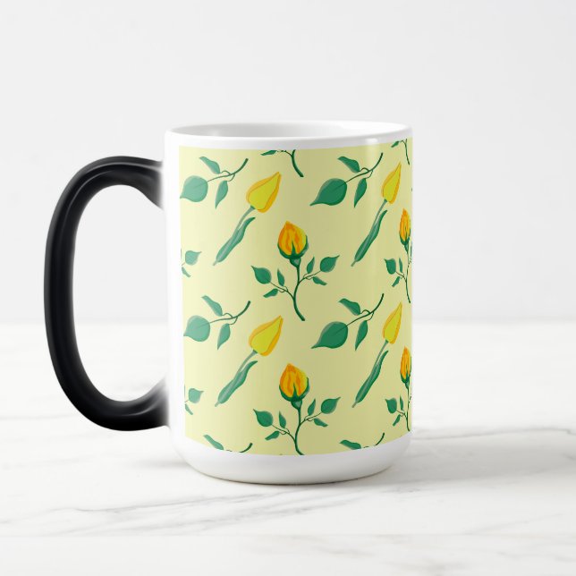 Taza Mágica Patrón floral con flores amarillas de rosa y tulip (Izquierda)