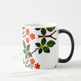 Taza Mágica Patrón floral del siglo XIX, follaje verde rosa 