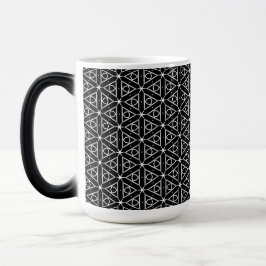 Taza Mágica Patrón geométrico blanco y plateado negro