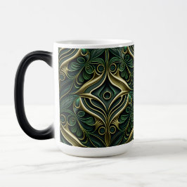 TAZA MÁGICA PATRÓN ORNADO OSCURO VERDE Y ORO ART DECO