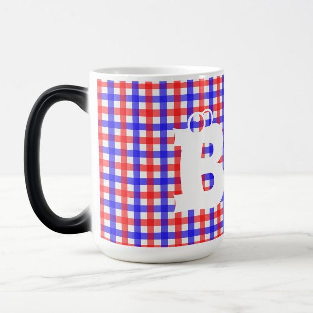 Taza Mágica Patrón rojo azul de Gingham (Izquierda)
