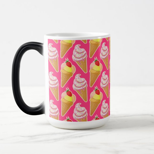 Taza Mágica Patrón rosa de Kawaii con helado de fresa (Izquierda)