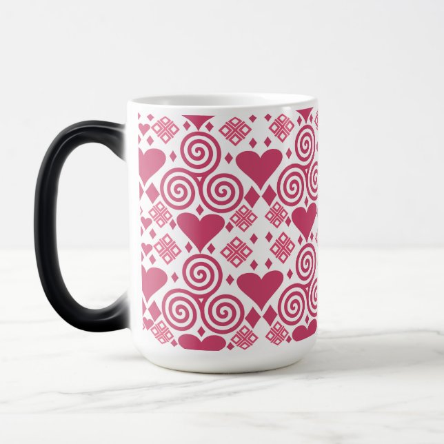 Taza Mágica Patrón rosa, rojo y blanco de amor el día de San V (Izquierda)