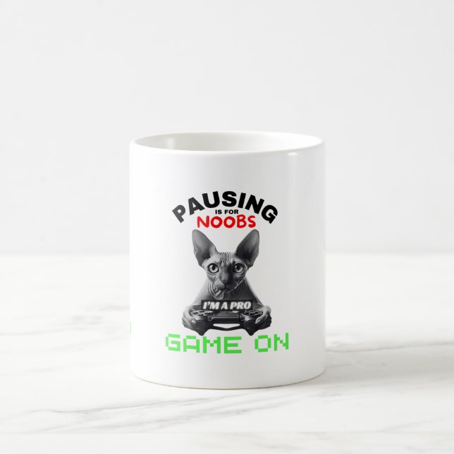 Taza Mágica Pausar juego de vídeo Sphynx Cat Noobs Gamer Funny (Centro)