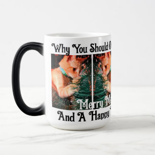 Taza Mágica Personaliza texto de foto de gato en Navidad