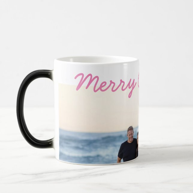 Taza Mágica personalizado añada tu texto de foto feliz navidad (Izquierda)