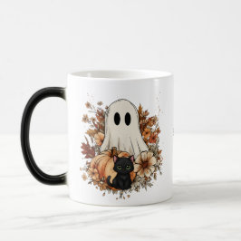 Taza Mágica Personalized Cute Ghost and Black Cat Autumn Mug