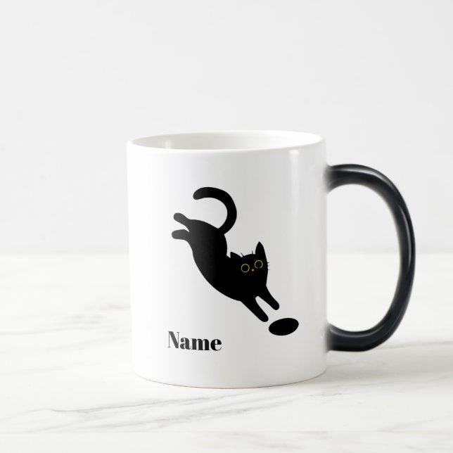 Taza Mágica Personalized Jumping Black Cat Name Mug (Derecha)