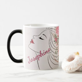 Taza Mágica Personalized Pink Rose Floral Hair Woman Elegant