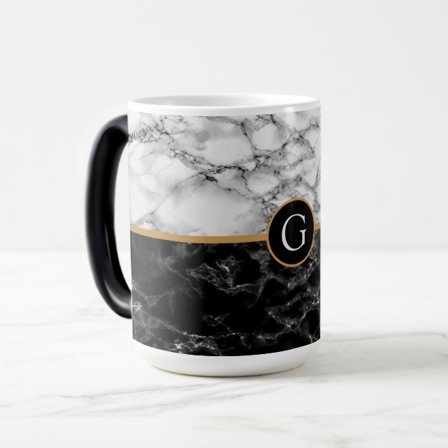 Taza Mágica Piedra de mármol blanco y negro de moda añada una  (Anverso izquierdo)