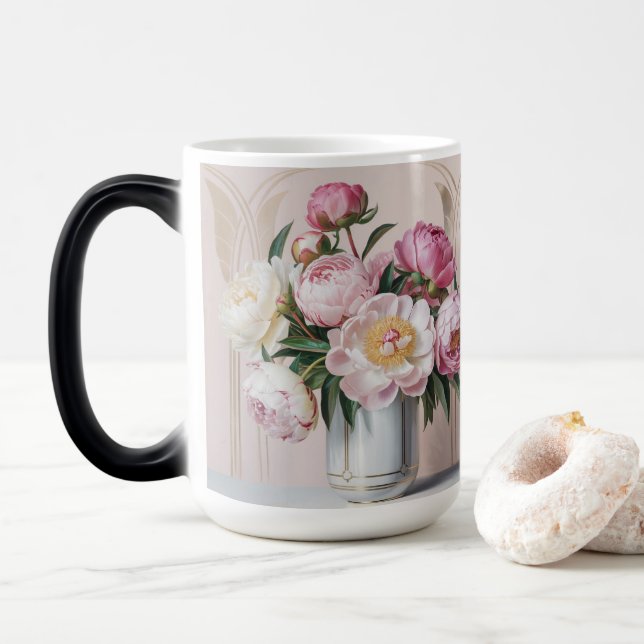 Taza Mágica  Pink Peonies Art Deco Morphing Mug (Con donut)
