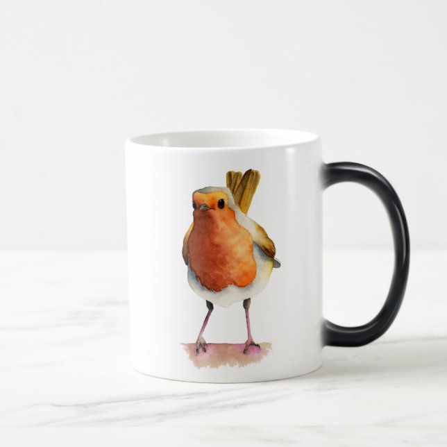 Taza Mágica Pintura de la acuarela del pájaro del petirrojo (Derecha)