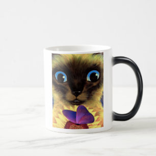 Taza Mágica Pintura del gato siamés con la mariposa - multi