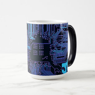 Taza Mágica Placa de circuito electrónico azul del nerd de sal