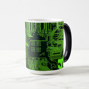 Taza Mágica Placa de circuito electrónico verde del nerd de sa