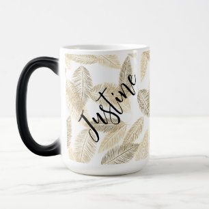 Taza Mágica Plumas Doradas Chic en Personalizado       
