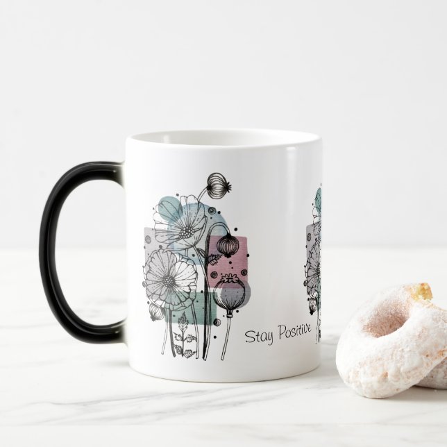 Taza Mágica Poppies Doodle En Tinta Y Café Acuático Mug (Con donut)