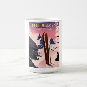 Taza Mágica Póster de viaje de esquí Interlaken Suiza.