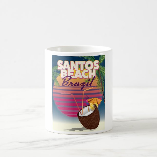 Taza Mágica Poster de viaje de la playa de Santos brasil (Centro)