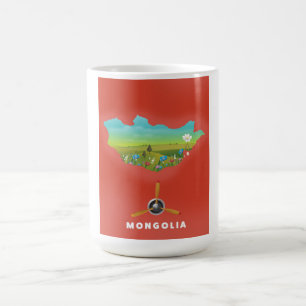 Taza Mágica Póster turístico de mapa ilustrado de Mongolia.
