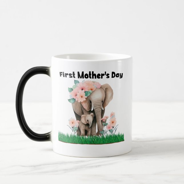 Taza Mágica Primer Día de la Madre lindo elefante Mug (Izquierda)