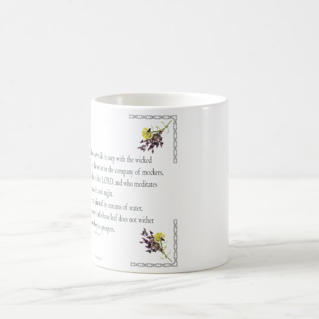 Taza Mágica PSALM 1:1-3 Diseño botánico, (Centro)