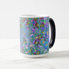 Taza Mágica Púrpura Retro, Flores salvajes verdes y azules en 