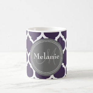 Taza Mágica Quatrefoil morado y gris monogramado