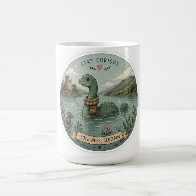 Taza Mágica Quédate Curioso Acogedor Críptido Nessie Monstruo  (Centro)