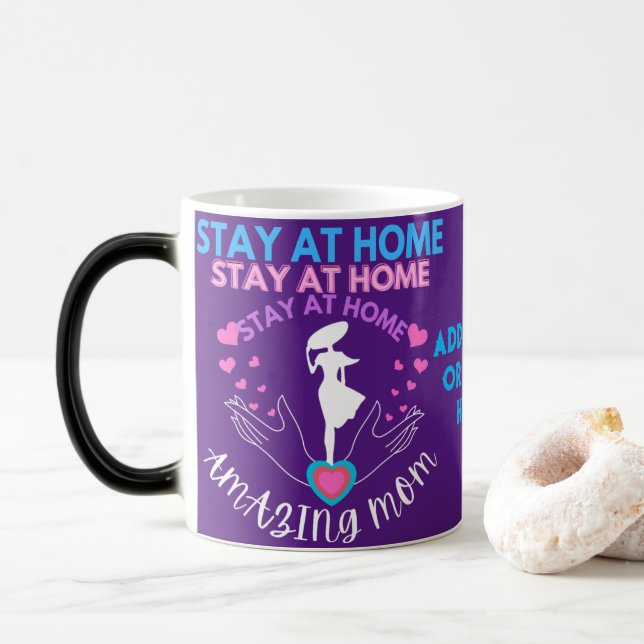 Taza Mágica Quédate En Casa Mamá Esposa Púrpura Clásica Modern (Con donut)