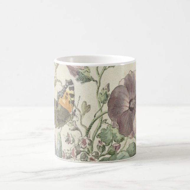 Taza Mágica Ramo de flores con una mariposa dama pintada, (Centro)