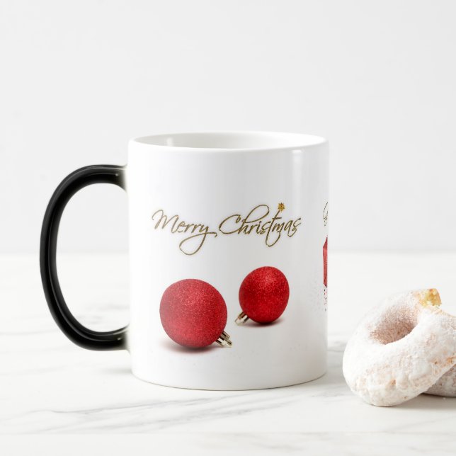 Taza Mágica Red Baubles Merry Christmas Mug (Con donut)