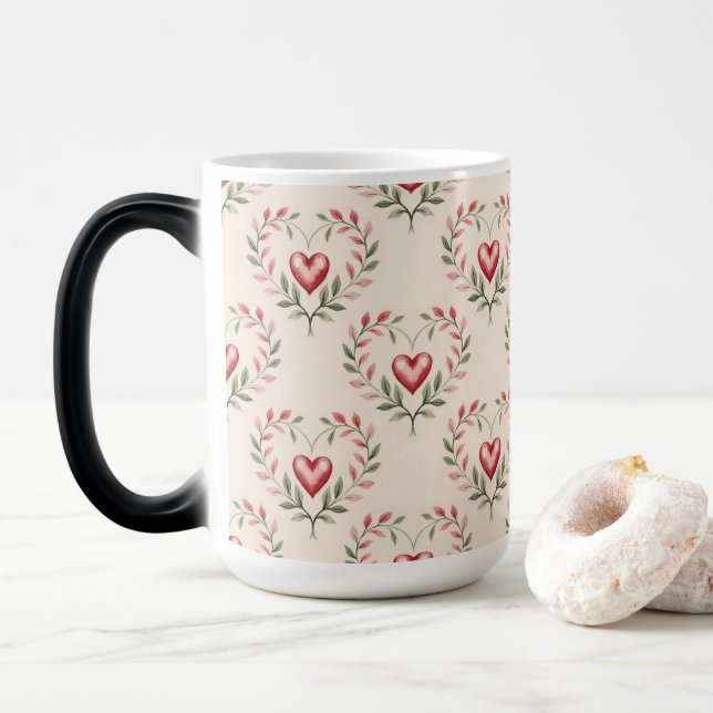 Taza Mágica Red Hearts Cream Morphing Mug (Con donut)