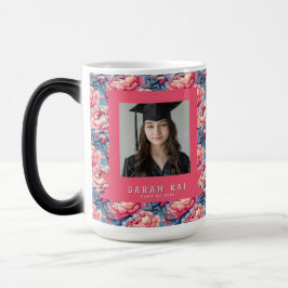 Taza Mágica Regalo de graduación con patrón de peonías lindas