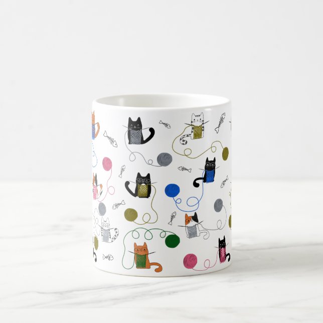 Taza Mágica Regalo de punto de gato, gato con yarn, regalo de  (Centro)