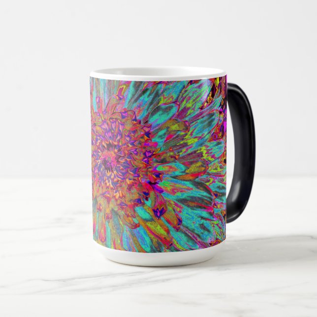 Taza Mágica Resumen azul Verde azulado psicodélico Dahlia deco (Anverso derecho)