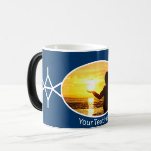 Taza Mágica ¡Resumen azul y blanco con foto y texto!