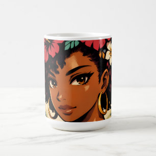 Taza Mágica Retrato de Anime de Chica Negra Fiera